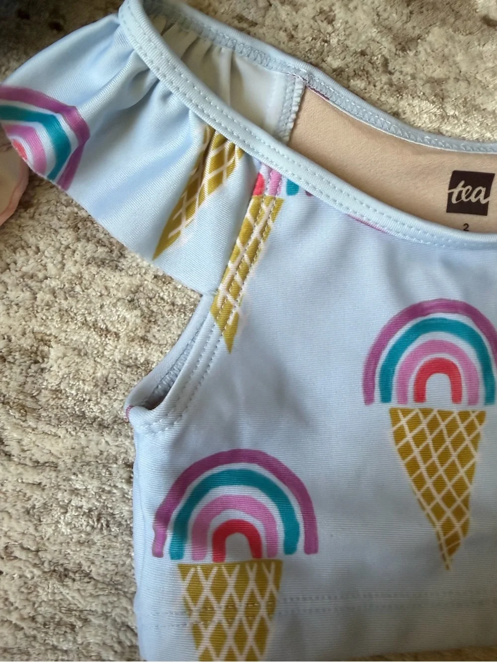 2T - Girls Tea Collection Blue Ice Cream Rainbow Bikini Top